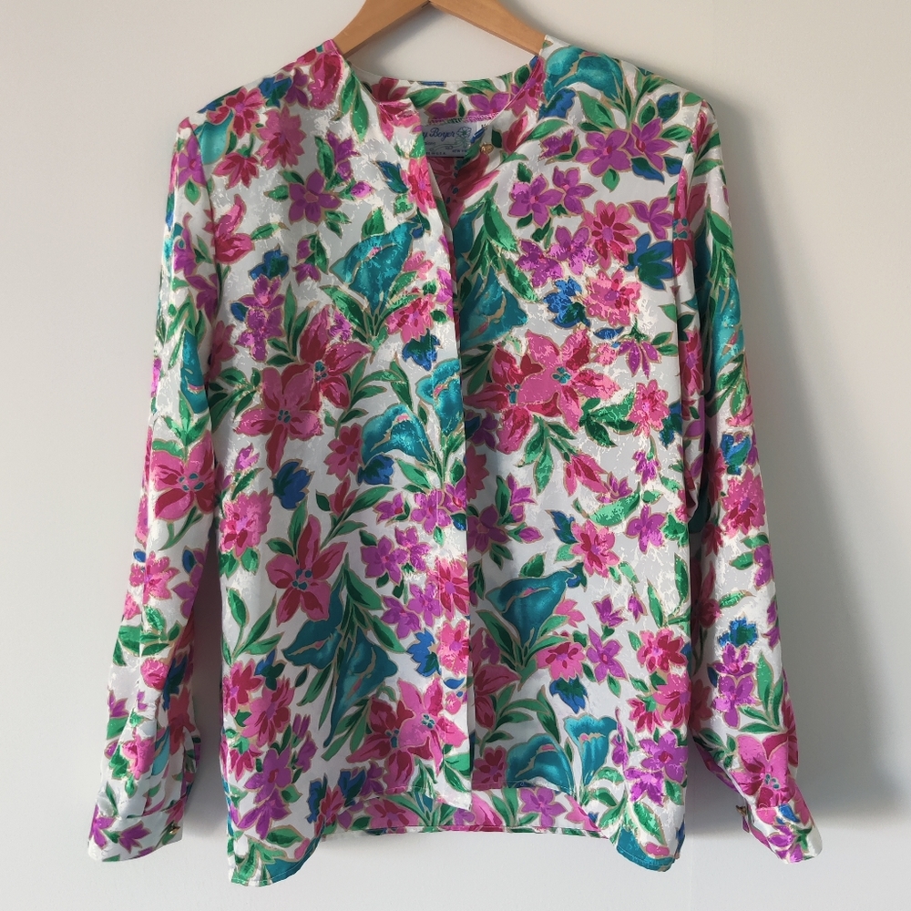 Vintage Gay Boyer Collections Floral Long sleeve Blouse size 10